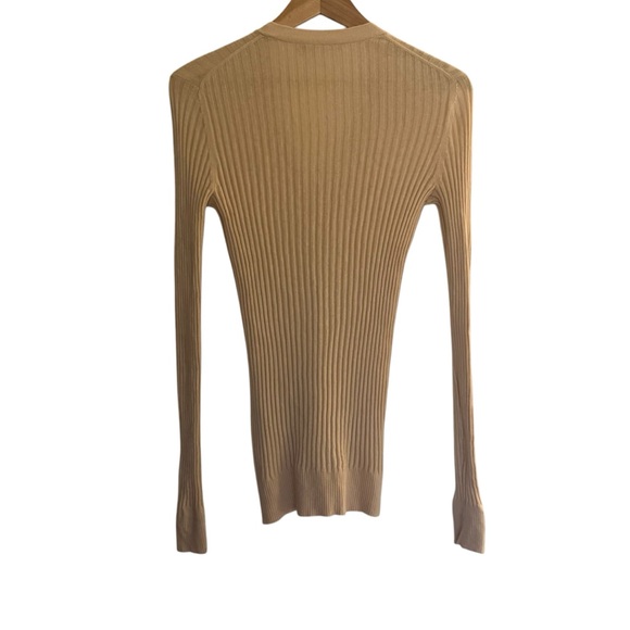 VINCE Skinny Ribbed 100% Cashmere Soft Button Down Beige Cardigan Women’s Medium - Picture 5 of 12